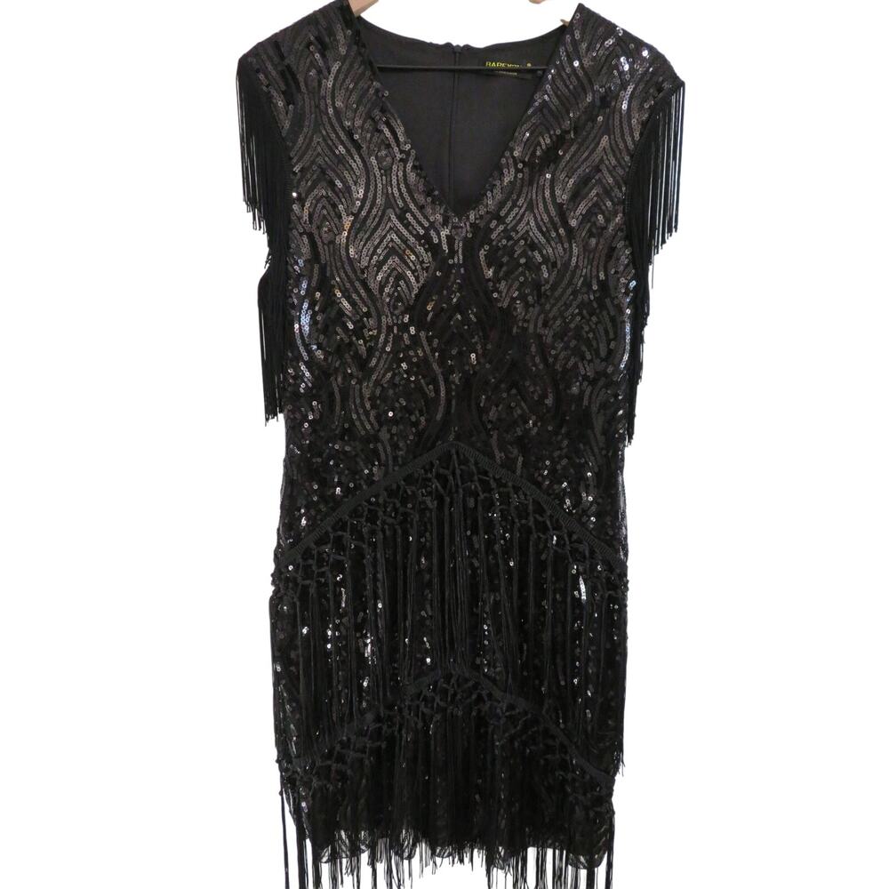 Babeyond Women Sz XL Black 1920s Sequin Fringe Flapper Dress Gatsby Art Deco